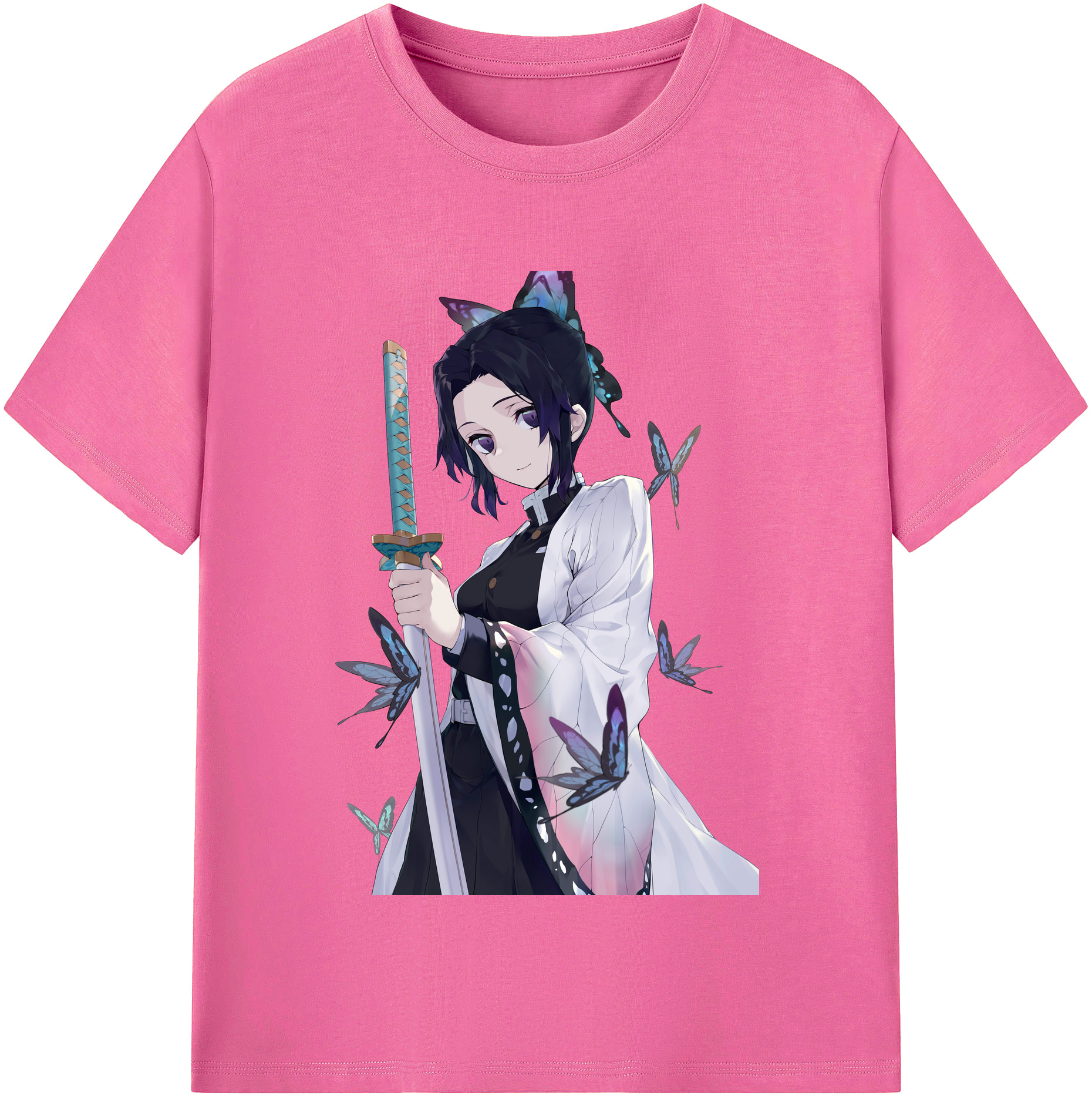 （画像用） 鬼滅の刃（きめつのやいば）蟲柱-胡蝶 しのぶ／こちょう しのぶ Kochou Shinobu レディースカジュアルプリントTシャツ（綿100％）